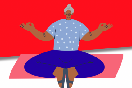 illustration of a senior lady meditating